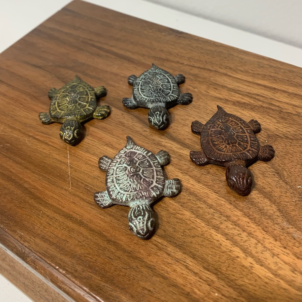 Carved metal turtle magnets - set of 4